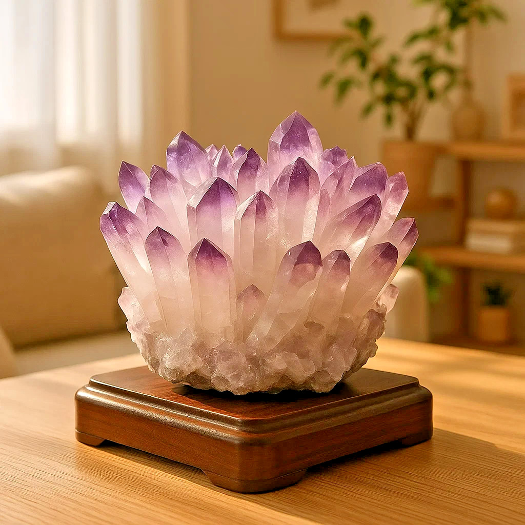 Rare Light Purple Phantom Amethyst Cluster Crystal Geode Specimen Home Decor
