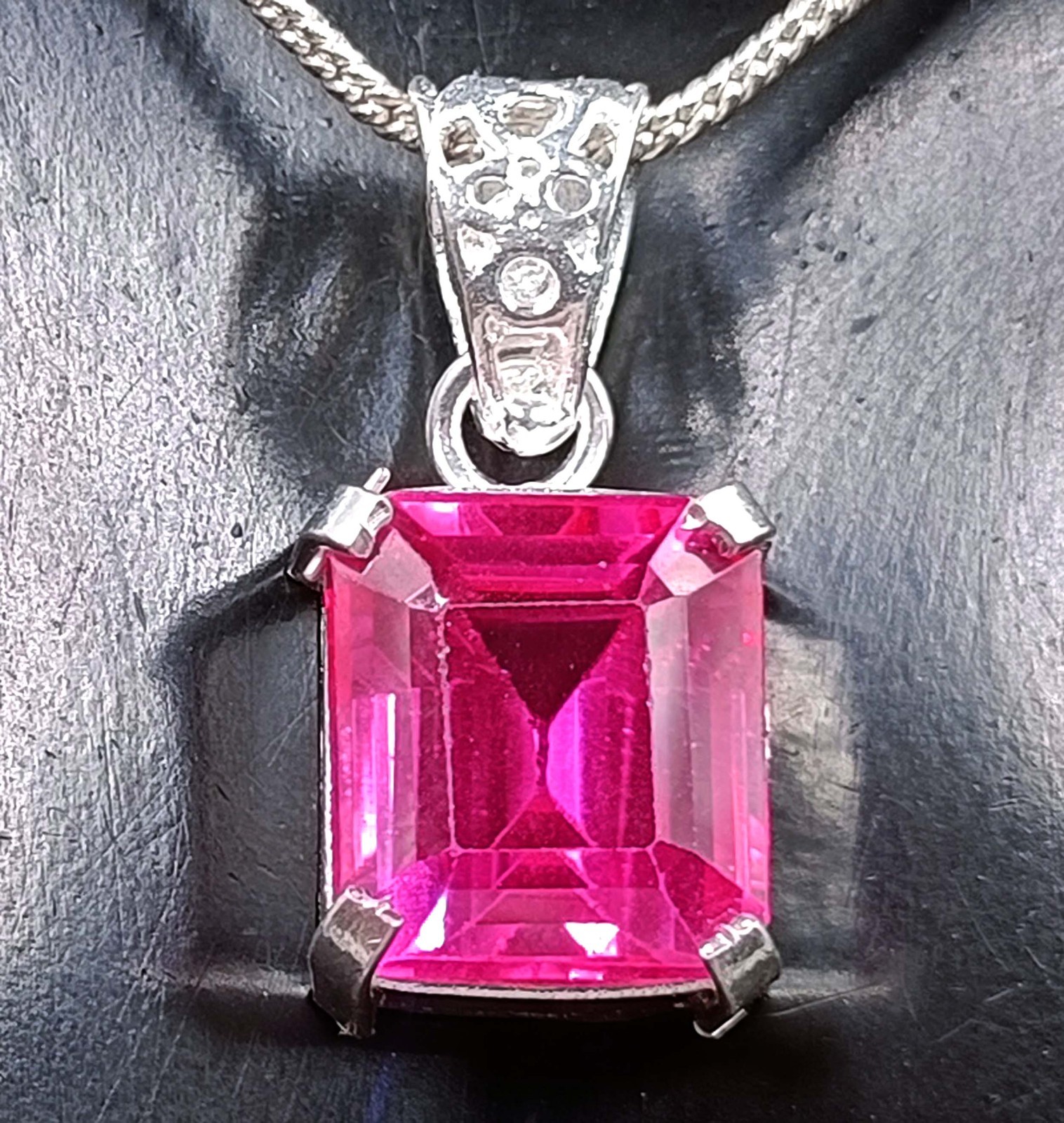 27.95Ct Natural Pink Ruby IGL Emerald Cut 925 Solid Silver Pendant Gemstone 5JSR