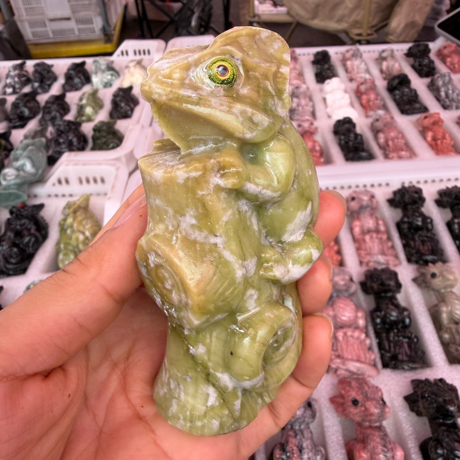1pc Natural Cauliflower Jade Quartz Carved lizard skull Crystal Reiki energy Dec