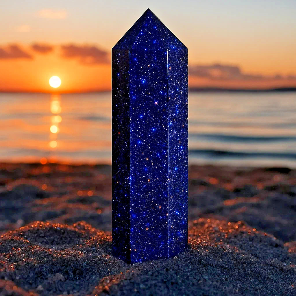 Blue Goldstone Healing Crystal Tower Point Reiki Obelisk Metaphysical Decor Gift
