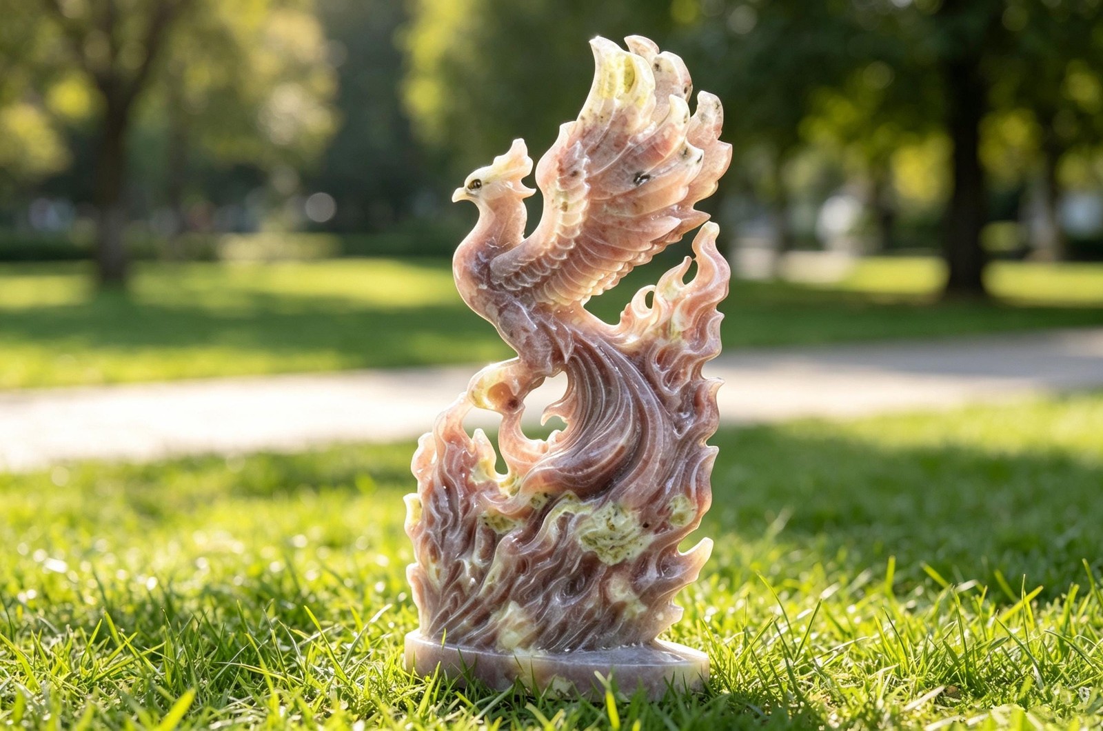 Hand Carved Sesame Stone Phoenix Figurine, Natural Crystal Phoenix Statue Decor