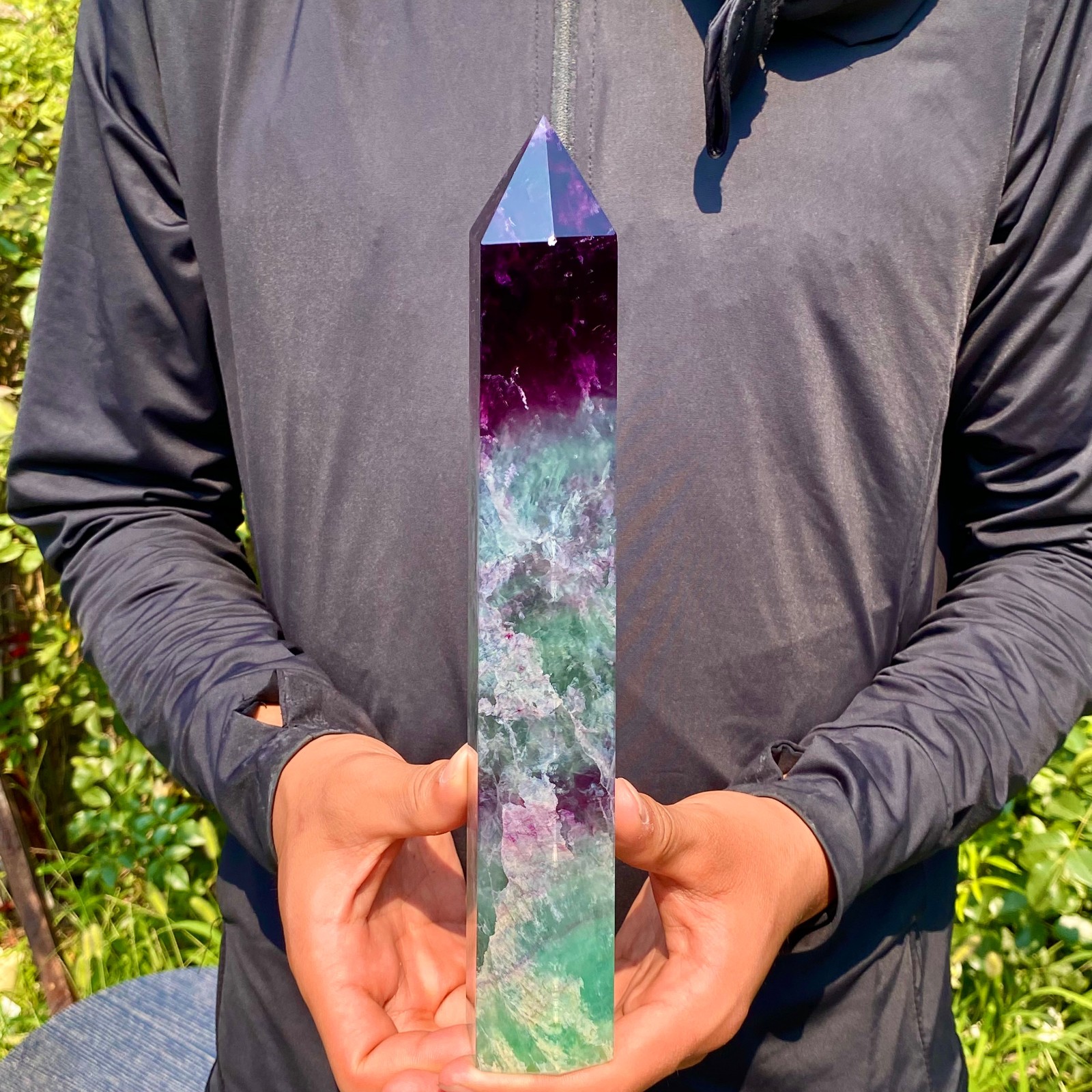 2.4LB Natural unique colored fluorite pillar quartz crystal sample