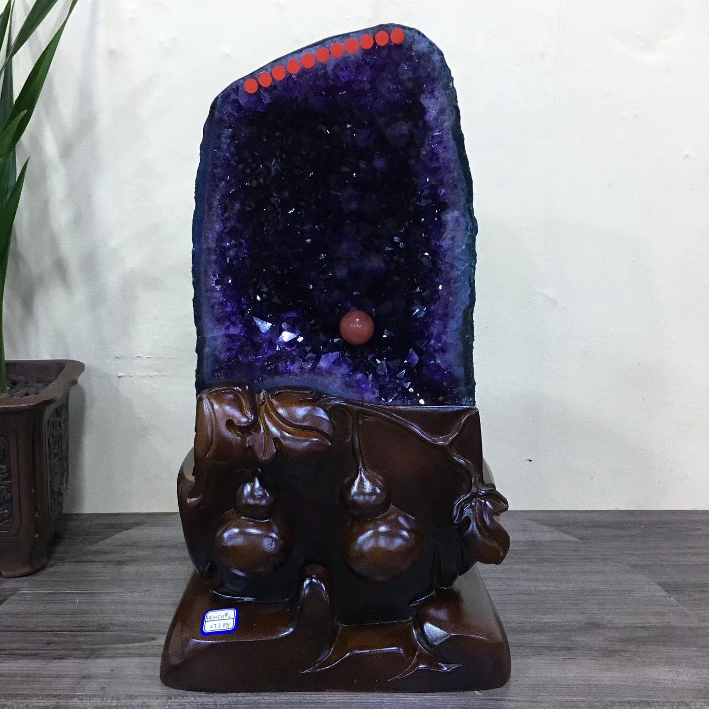 60.72LB Top Natural Amethyst Geode Quartz Crystal Cathedral Healing Decor +Stand