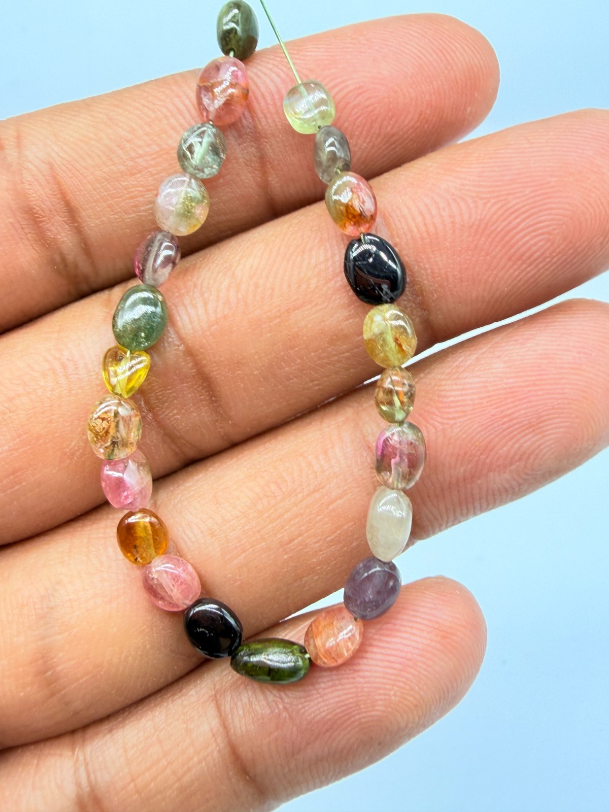 Natural-Multi Tourmaline Smooth-Oval Beads Strand, Multi-Color Tourmaline-Tumble