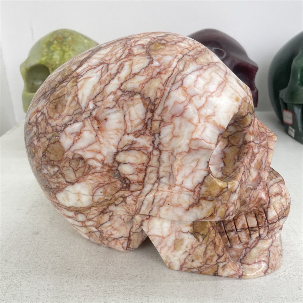 25.5LB 9″ Large Natural A++ Red Net Stone Skull Quartz Energy Statue Home Decor