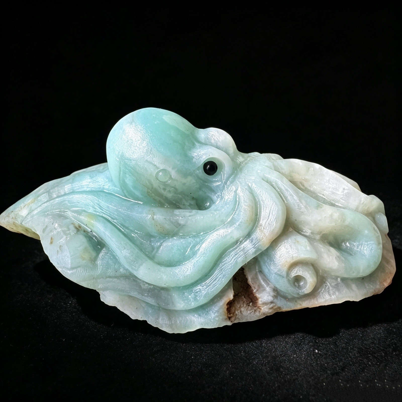 Hand Carved Amazonite Octopus – Natural Blue Green Crystal Mineral Figurine 4.8″