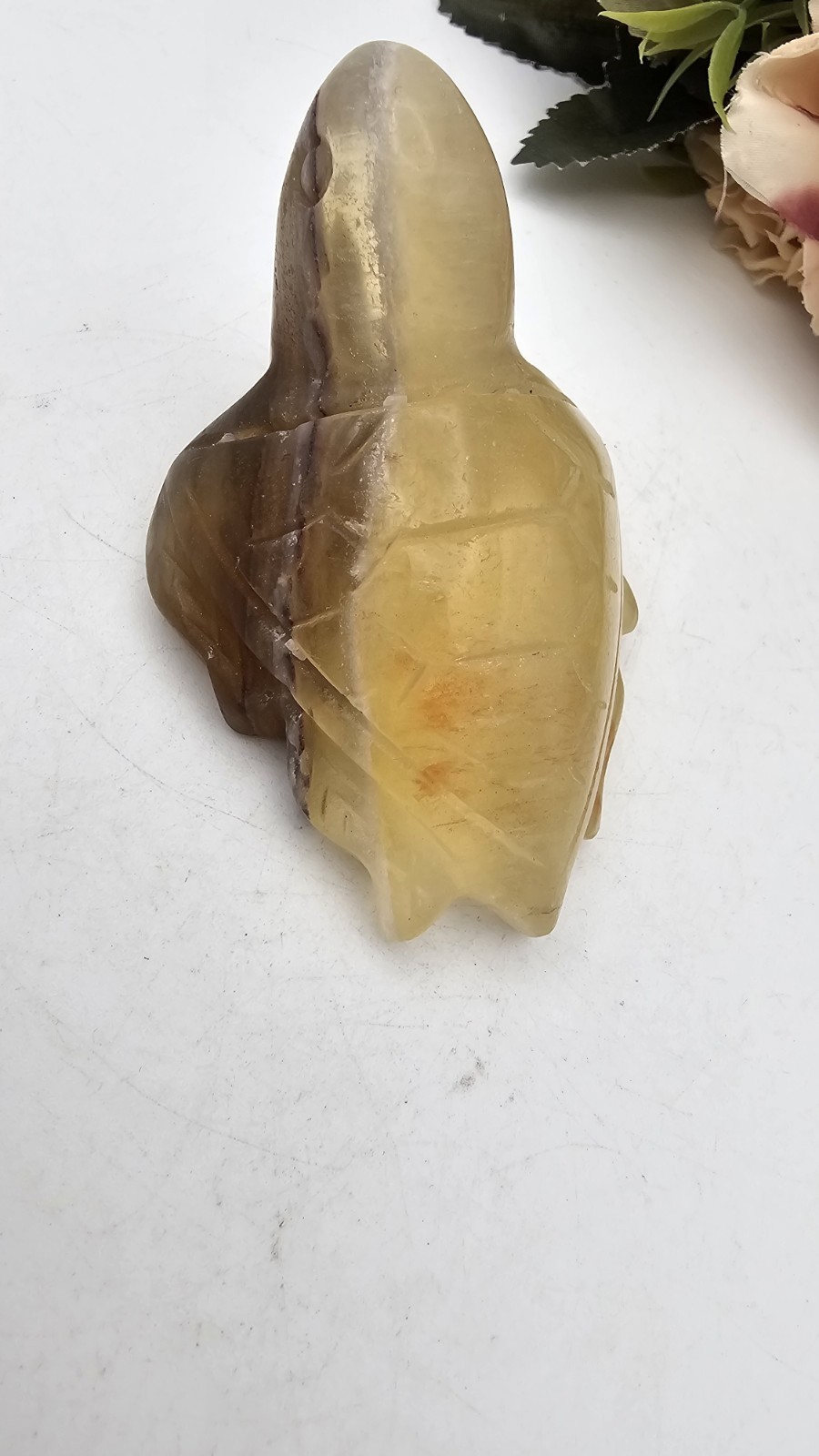 Rainbow yellow Fluorite crystal turtle tortoise Carving 133g 7.1cm