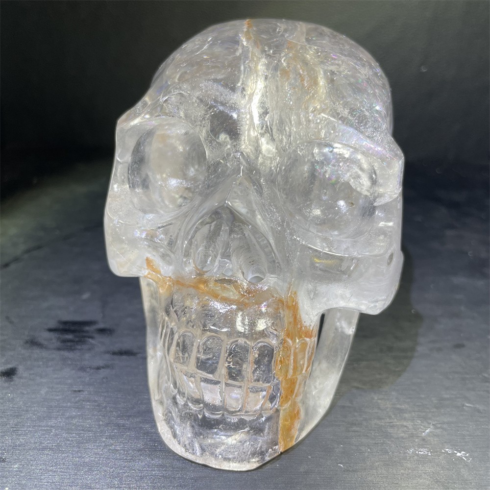 3.3LB 4.7″ RareA+ Natural Golden Healer Skull Carving Crystal Quartz Reiki Gift