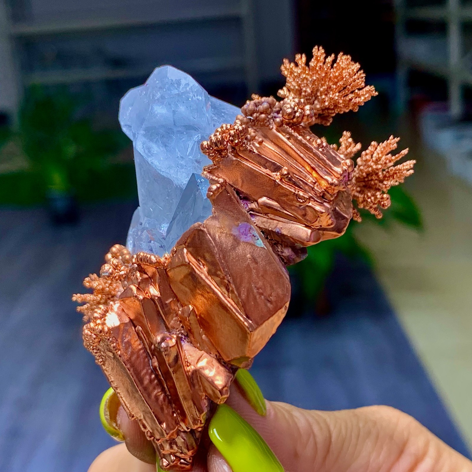 115G Rare iridescent Native Copper with white quartz crystal mineral-symbiosis