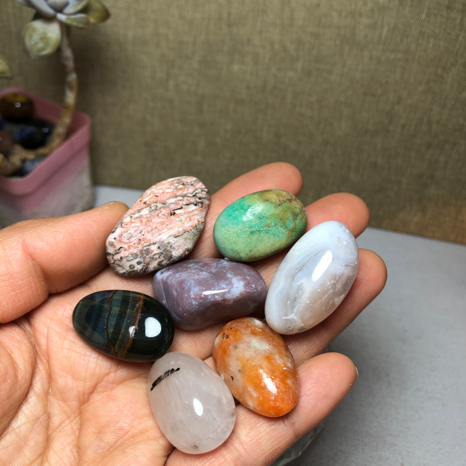 Natural various semi-precious stone Crystal Seven Star Array tumbled 306g A2818