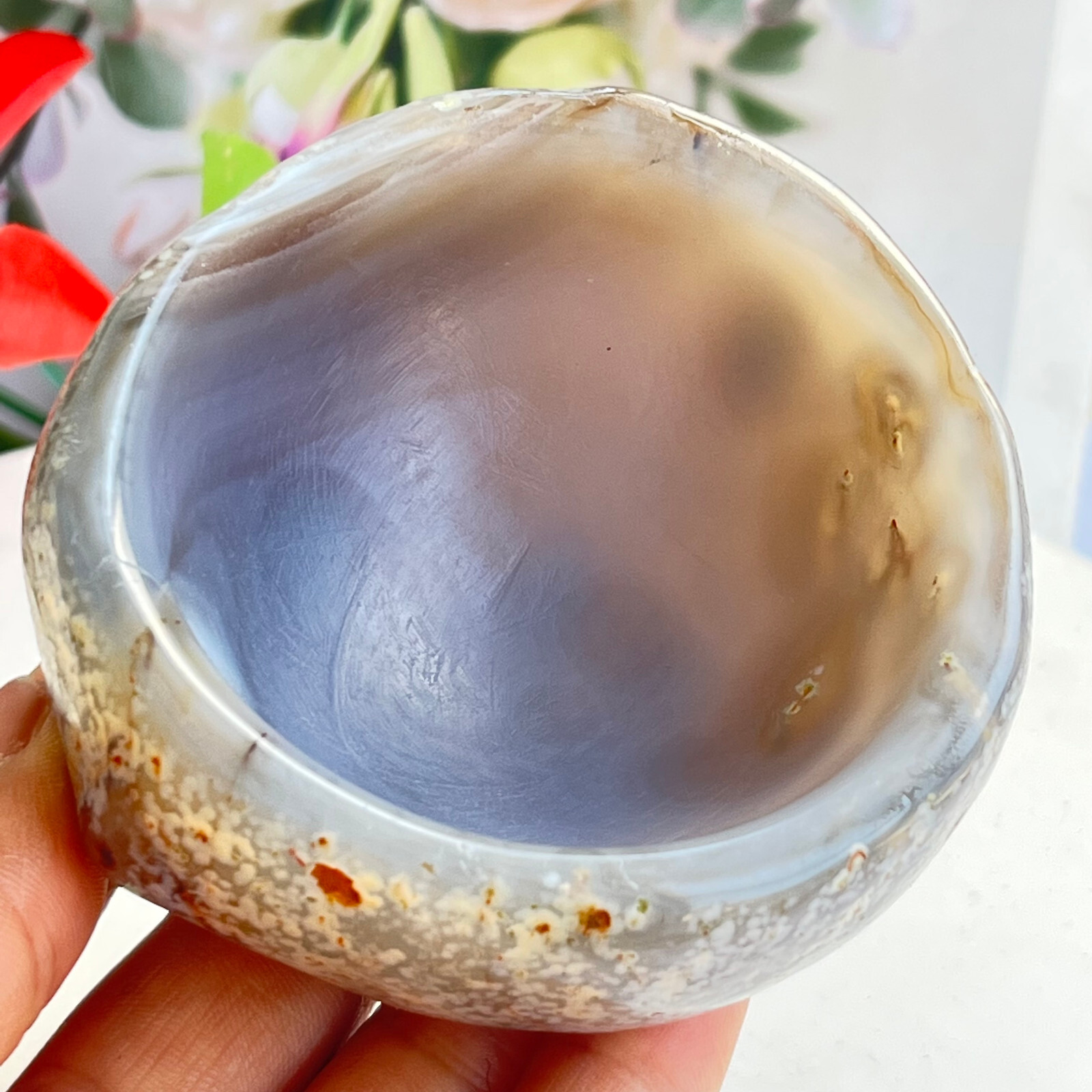 261 TOP Rare Natural Agate ashtray Polished Coin Dish Madagascar MD7