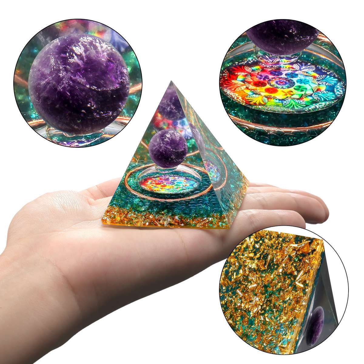 Amethyst Crystal Sphere Orgonite Pyramid Obsidian Chakra Energy Orgone Stone