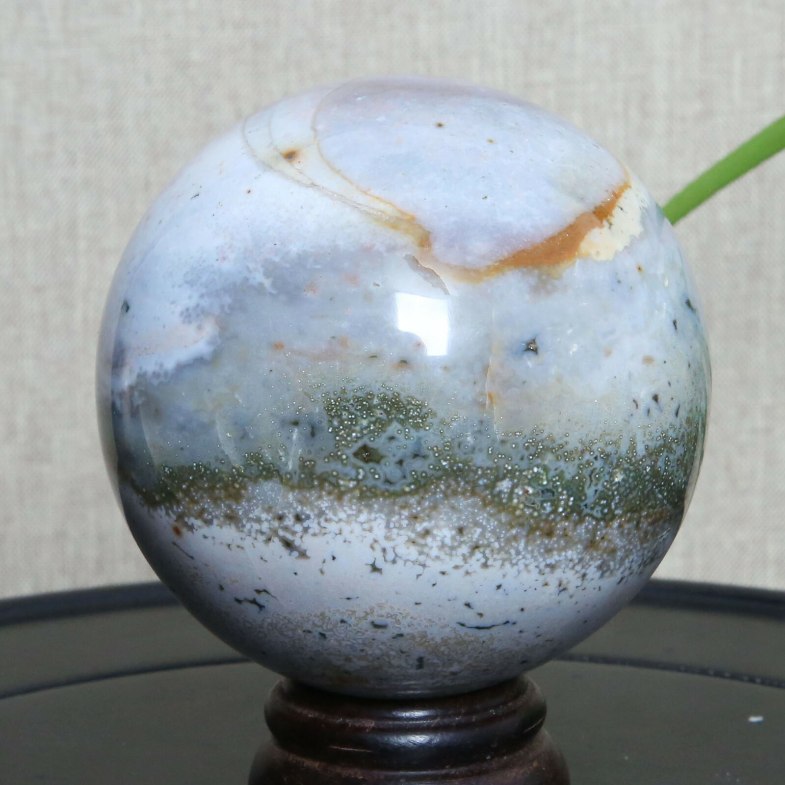 B3594-73mm-542g Amazing natural Ocean Jasper Orbicular Sphere Reiki Crystal Ball