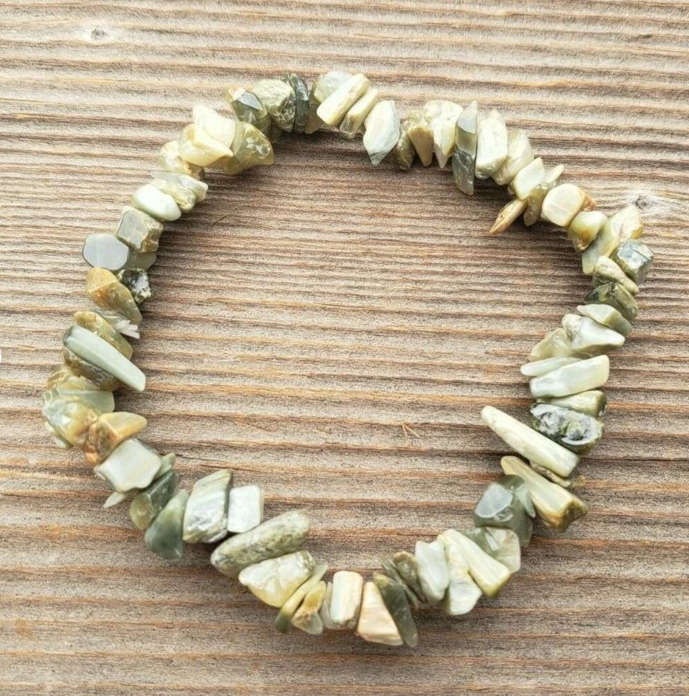 NATURAL CHRYSOBERYL STONE GEMSTONE STRETCHY CHIP BRACELET