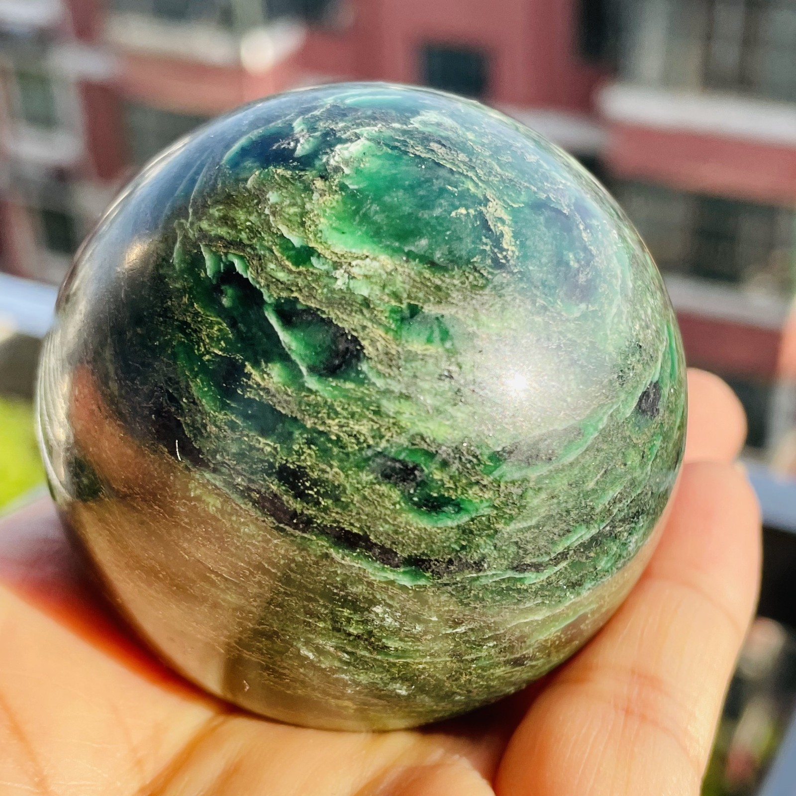 290G Natural emerald ball spiritual healing F3