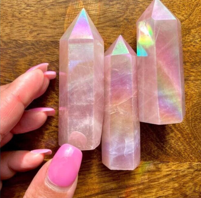 Angel Aura Rose Quartz Healing Crystal Wands Obelisk Chakra Tower Point Decor