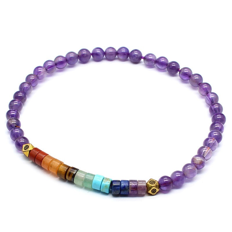 Natural Stone Crystal Seven Color Crystal Round Bead Ethnic Style Bracelet3-5PCS