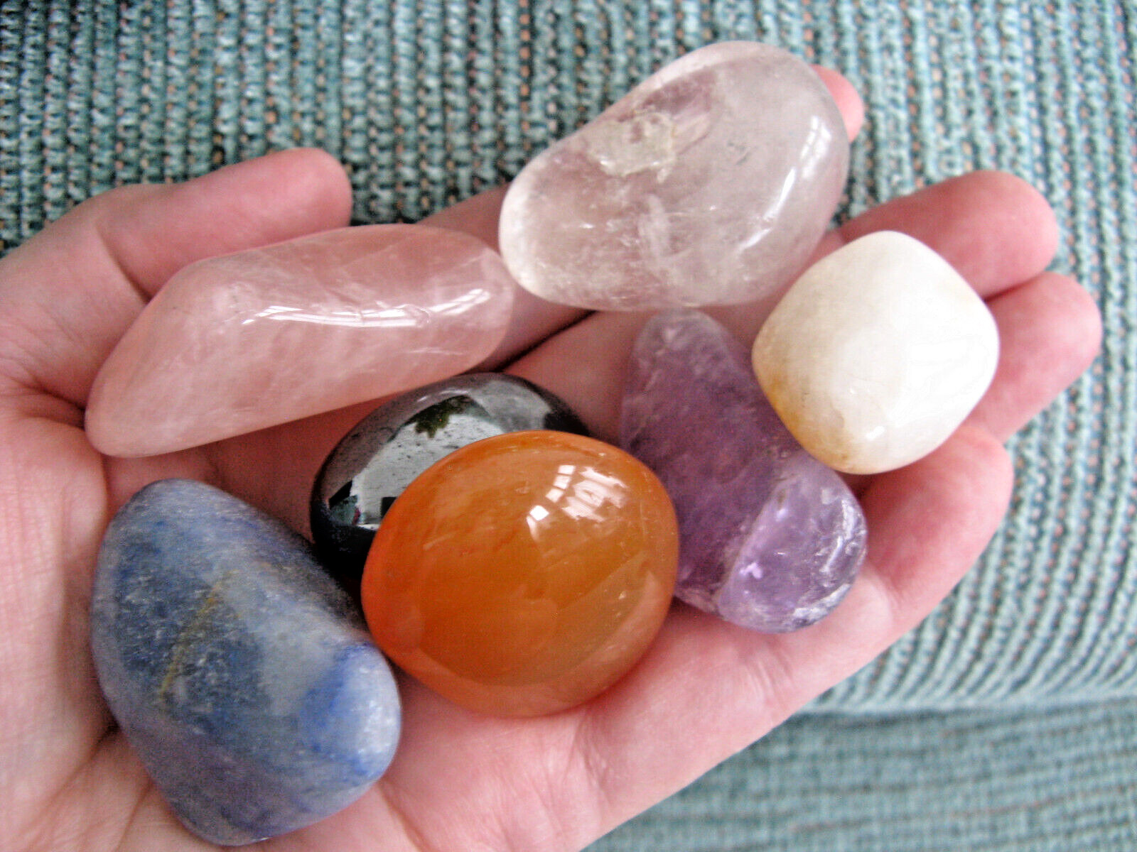 NEW XL CHAKRA NATURAL CRYSTAL HEALING GEMSTONE SET W/7 & BAG