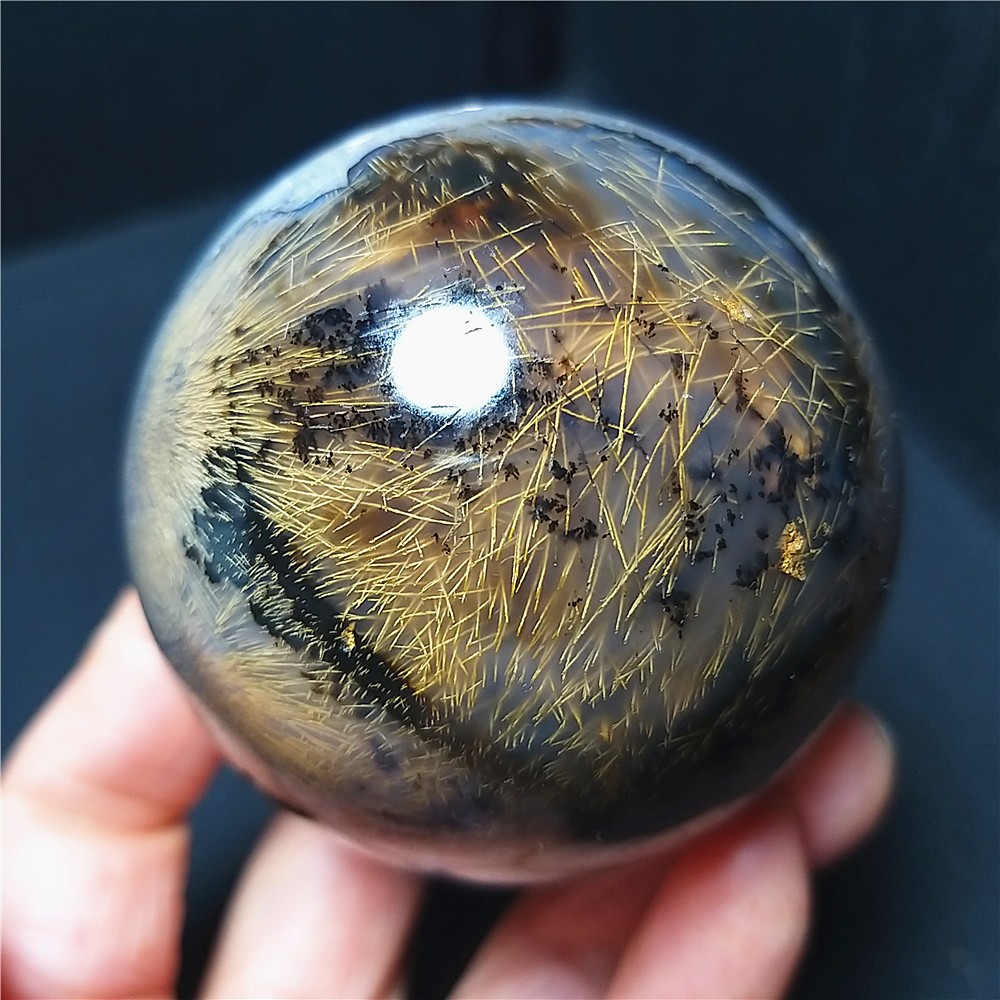 RARE 297.5g Natural Golden Hair Rutilated Agate Crystal Sphere Healing A4888