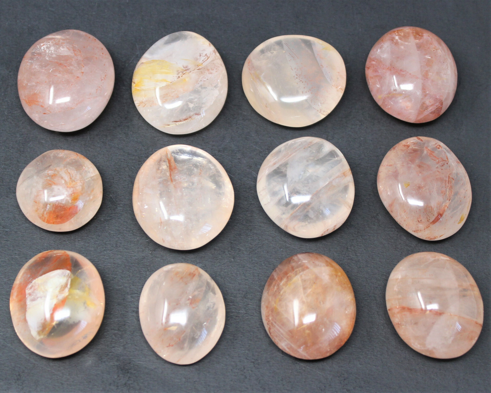 Hematoid Quartz Hand Polished Stones: Clear Quartz Pebbles, Fire Quartz Crystal