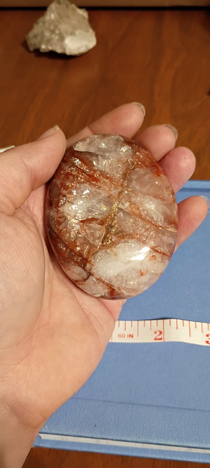 Large Fire Quartz Palm Stone; Red Crystal