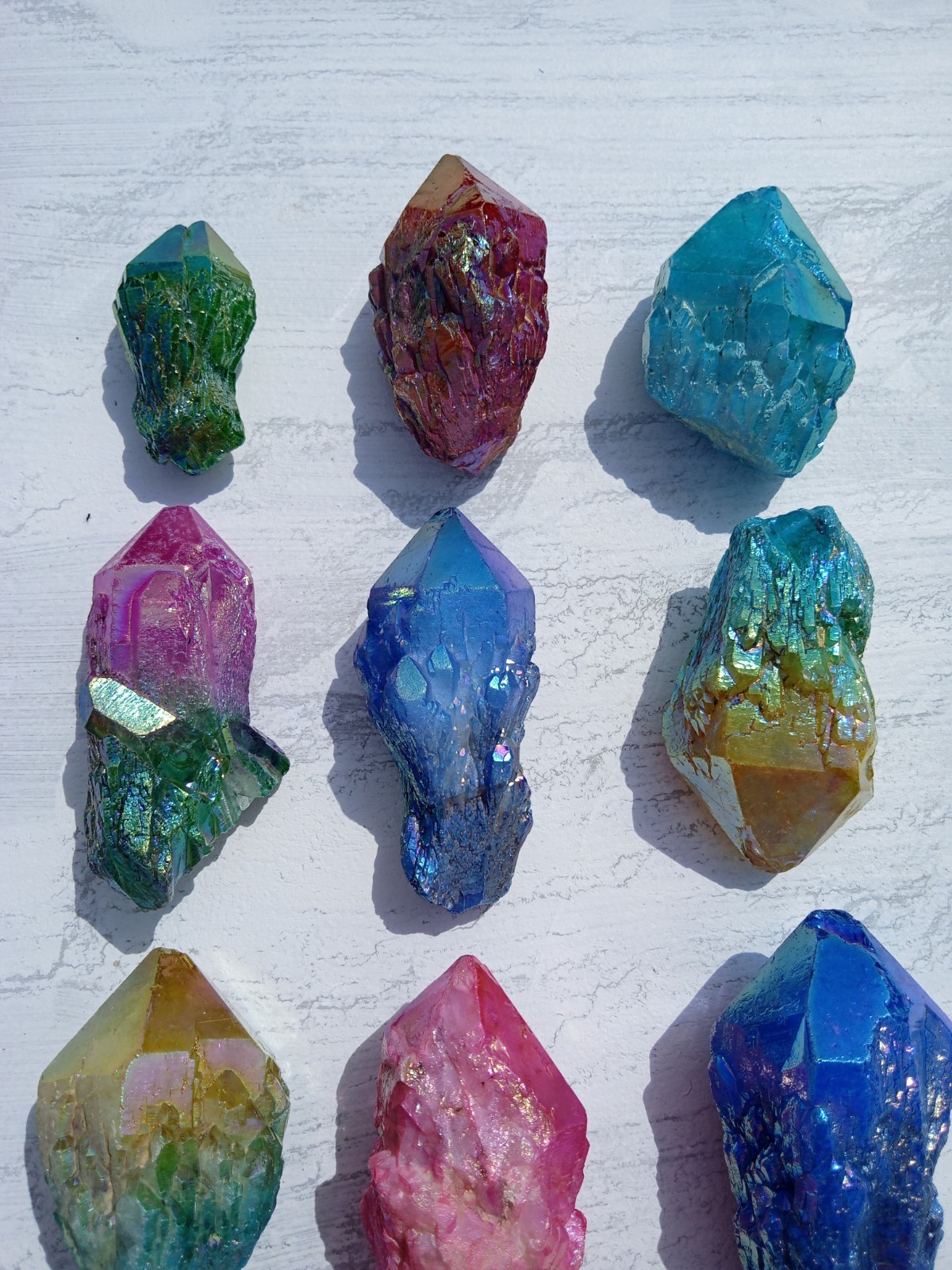 9 Pieces Irregular Rainbow 🌈 Titanium Aura Quartz Points! Healing, 2 Lbs! G1