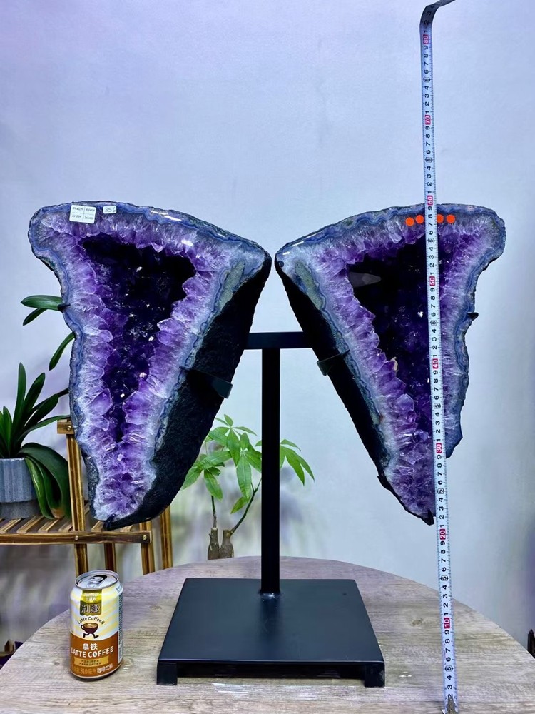 78LB Natural Amethyst Butterfly Geode Quartz Crystal Amethyst Cave + Stand