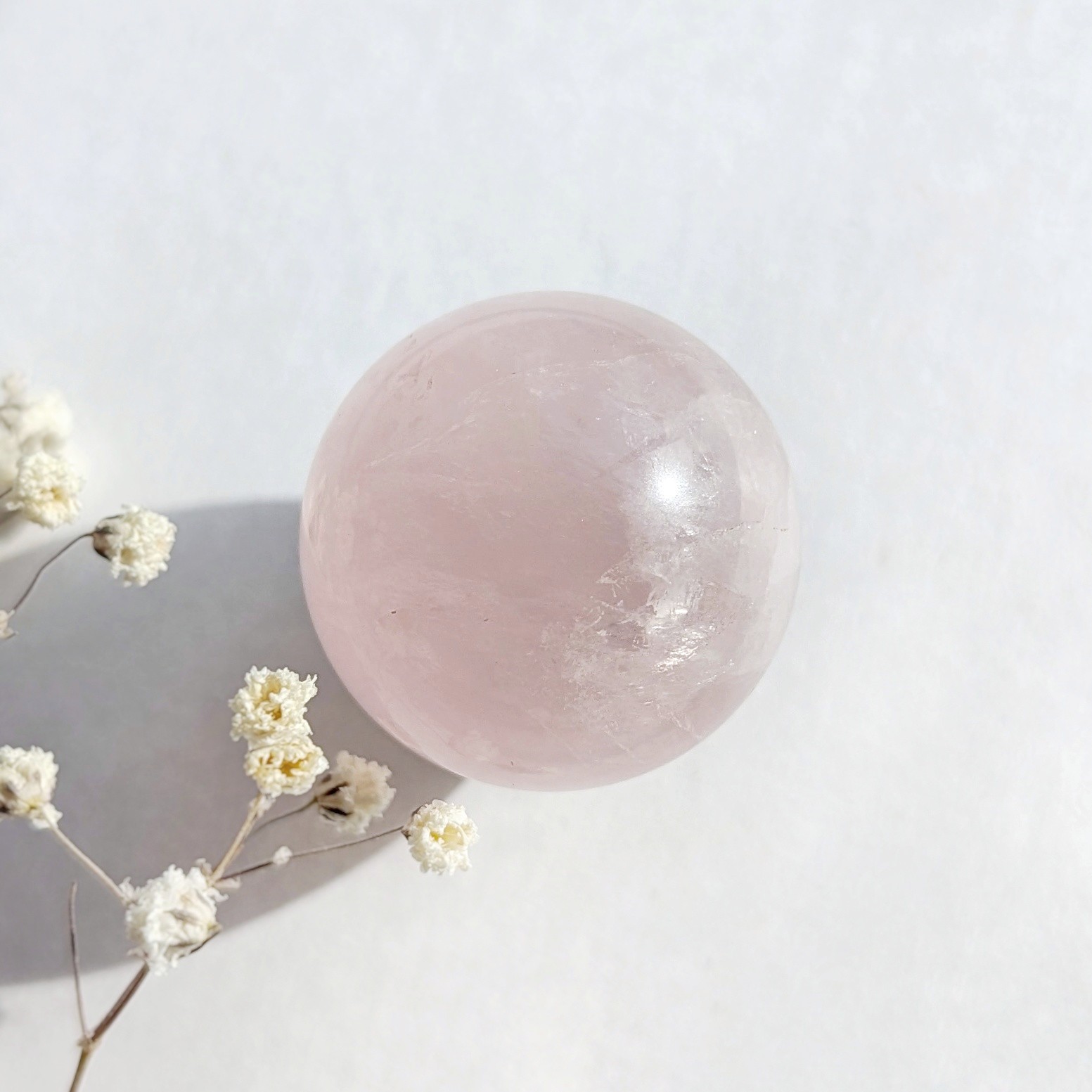 31mm sparkly milky pink star rose quartz sphere, asterism rq, pastel crystal