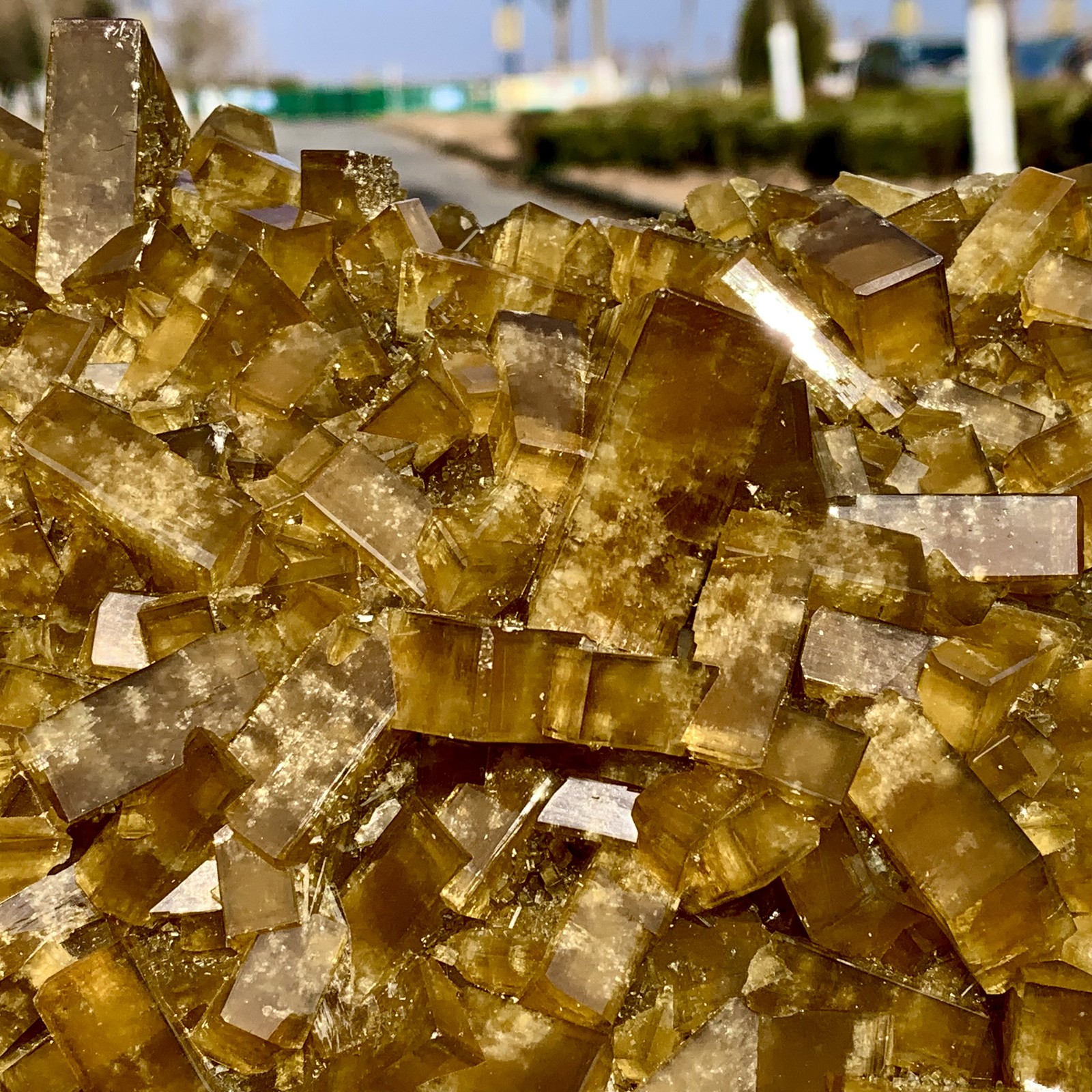 16.14LBShiny Golden Cuboid Barite Crystal Based on the Purple Spherical Fluorite