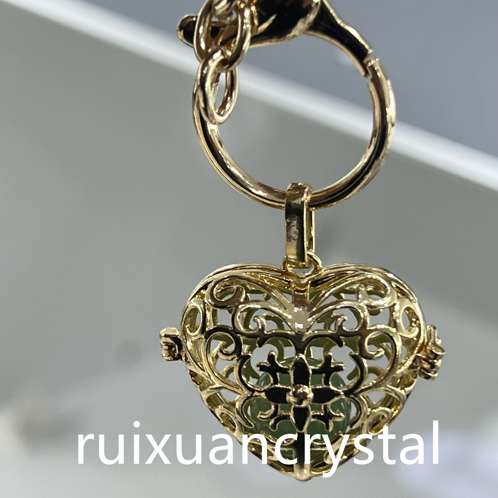 1pc Natural Aventurine Quartz Sphere cage key chain Crystal Reiki Healing