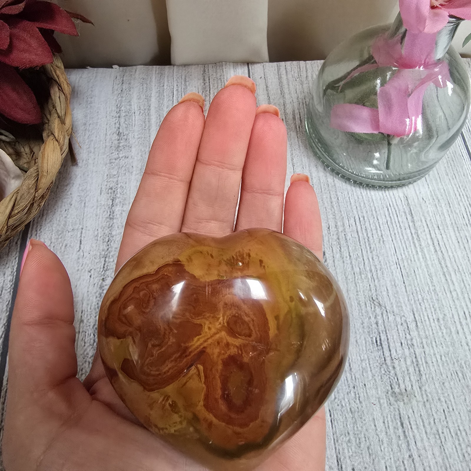 Large Polychrome Ocean Jasper Crystal Heart Polished Gemstone pc5