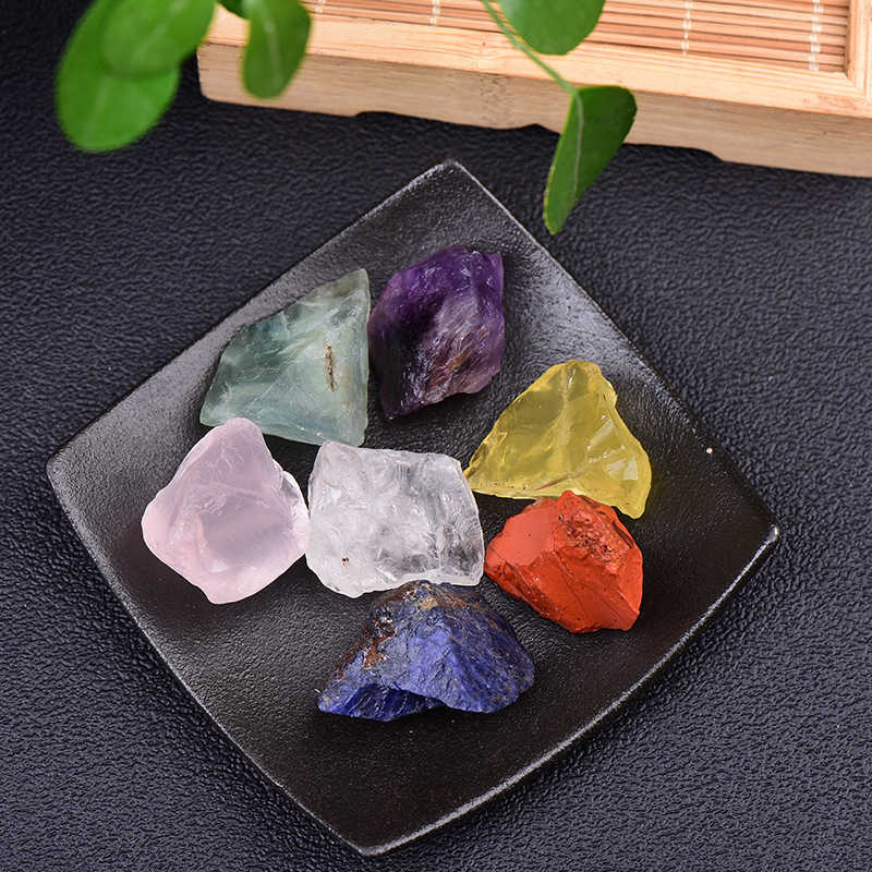 Natural 7 Chakra Quartz Crystal Raw Rough Metaphysical Energy Stone Set W/ Bag