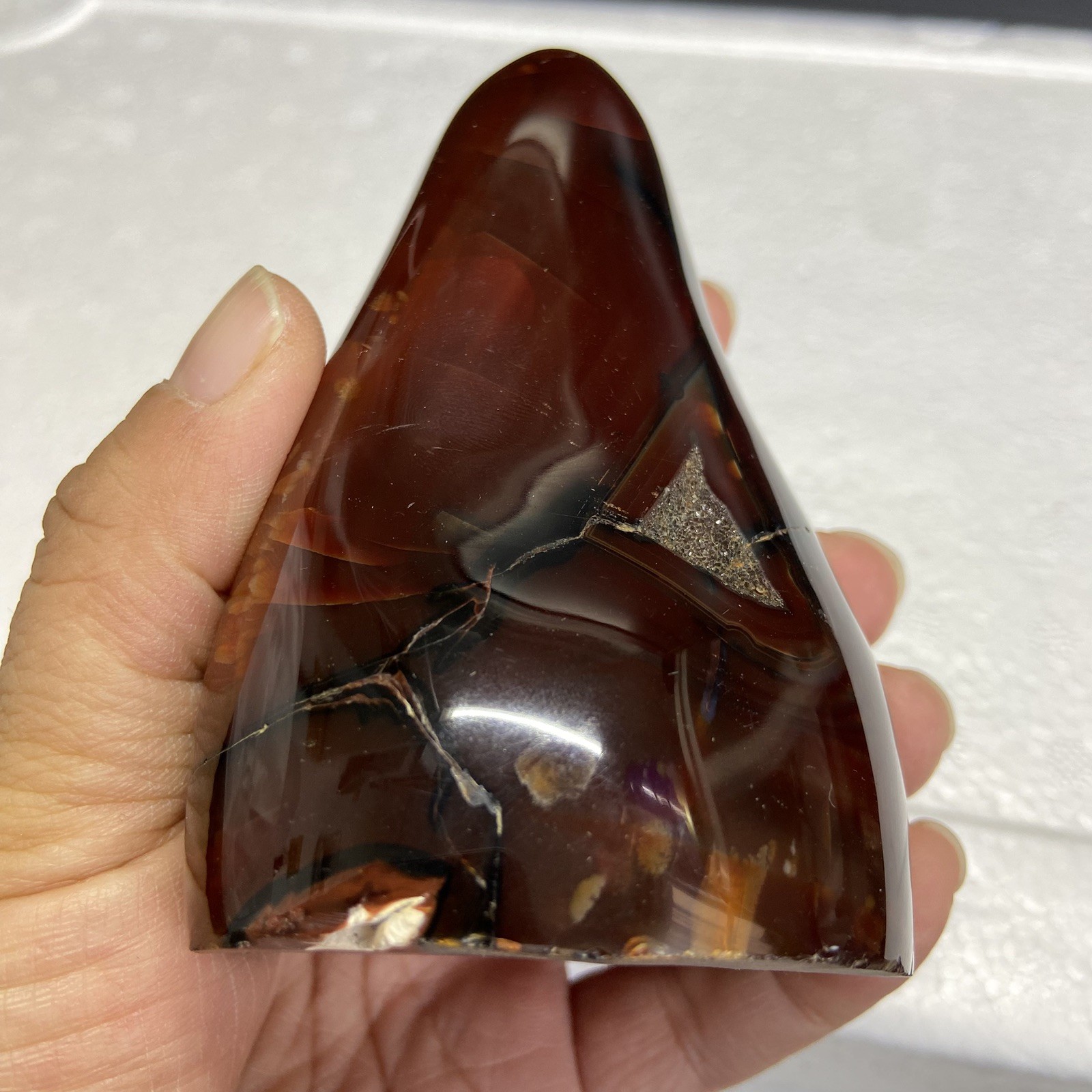 95mm380g Beautiful Deep Red Agate Carnelian Palm Geode Reiki Crystal Md Y138