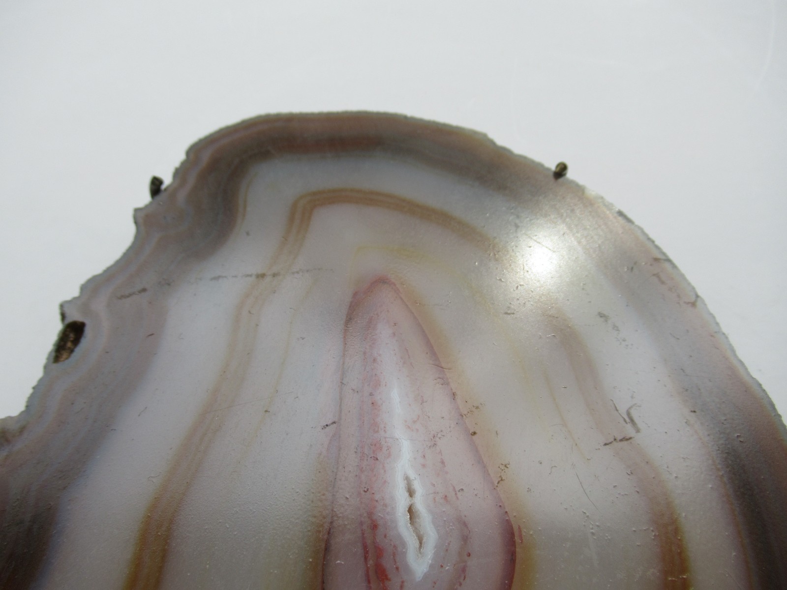 Vintage 10″ Tall Agate Slice on Brass Stand, Marked India, Stone Display Piece