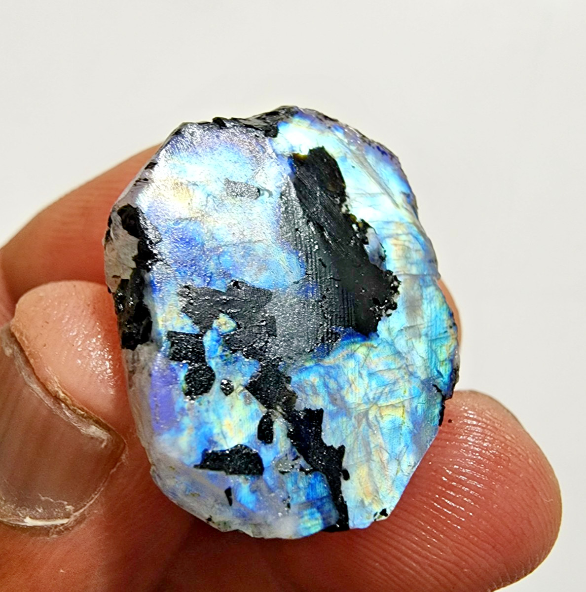 46 Crt Top White Rainbow Blue Fire Moonstone Rough Loose Gemstone Jewelry Making