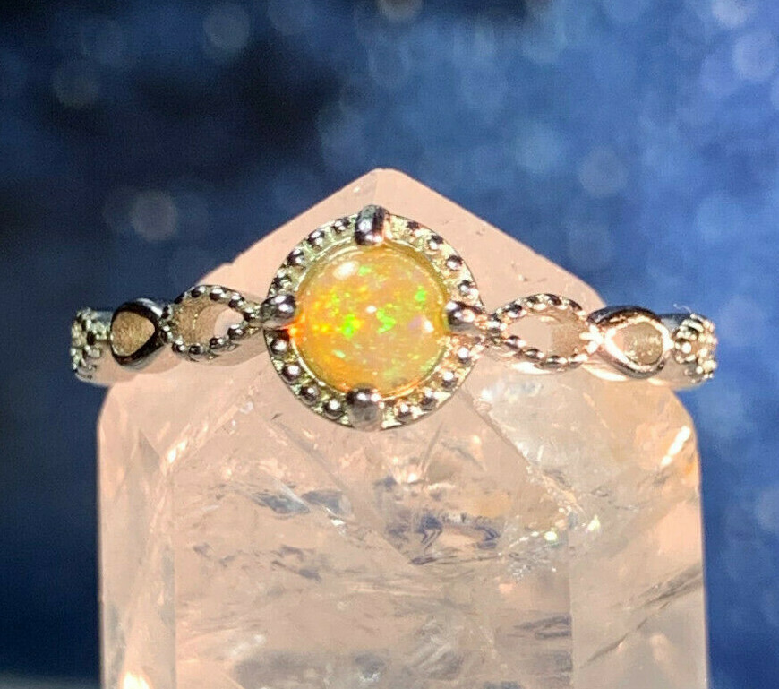 *DAINY STACKABLE PRECIOUS ETHIOPIAN OPAL NATURAL FULL SPECTRUM FLASH RING .925*