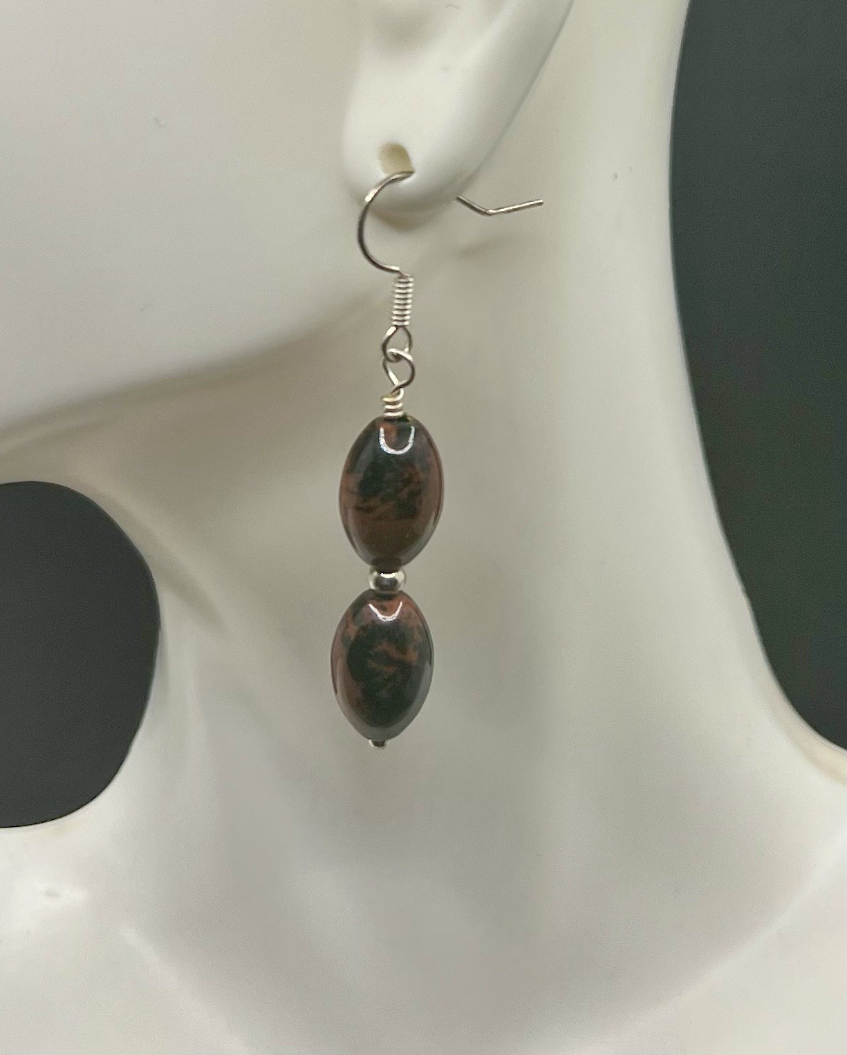 Mahogany Obsidian Polished Stone & Handmade Earrings set