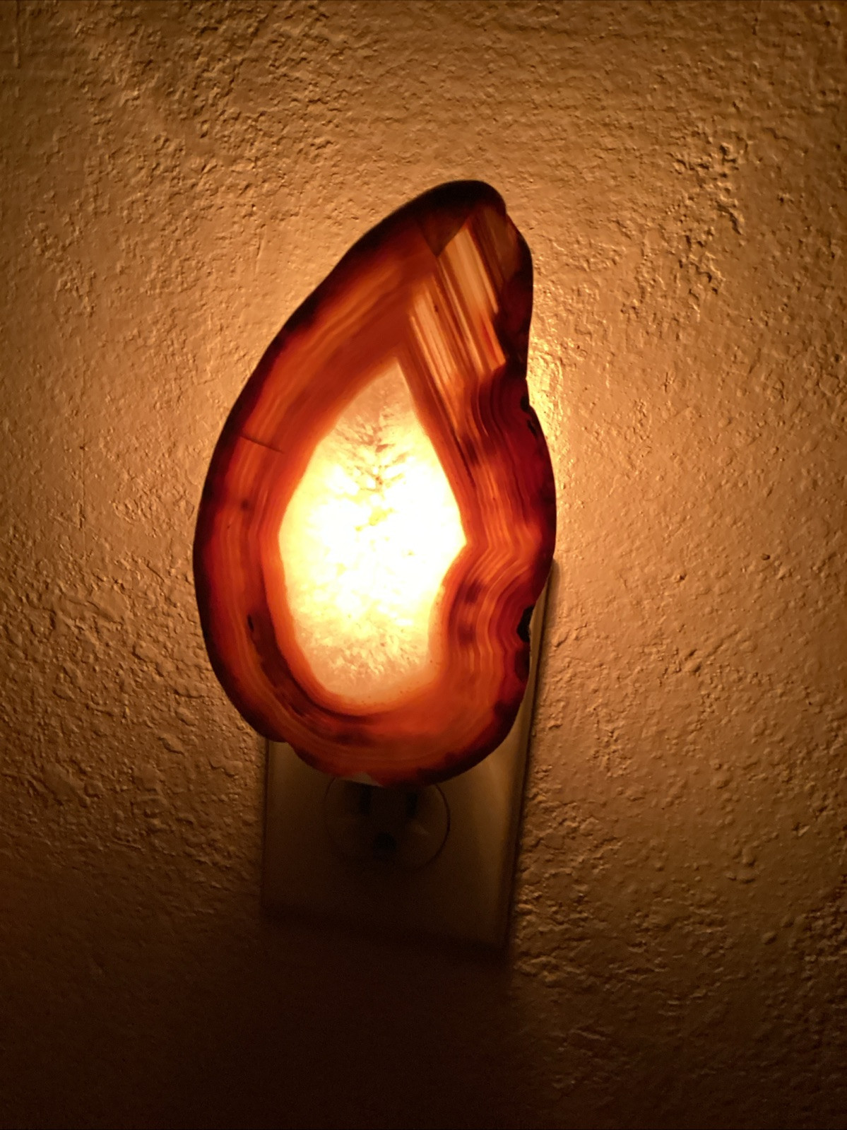 GENUINE QUARTZ CRYSTAL GEODE SLICE NIGHT LIGHT – UNIQUE, FLAME SHAPE!