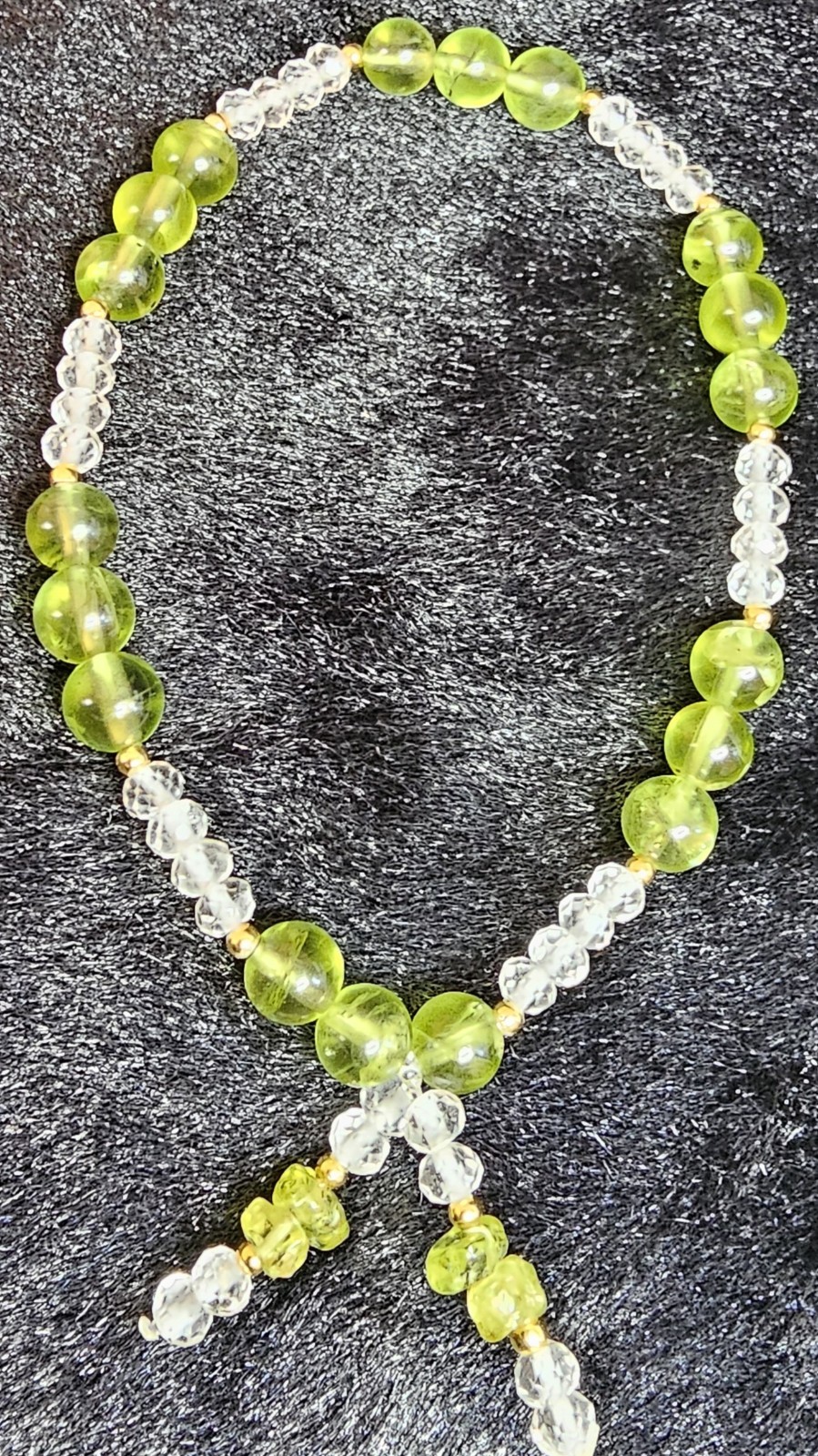 Peridot Crystal Bracelet S925 Spacers 7mm Beads With Dangling Charm 7. 5 Inches