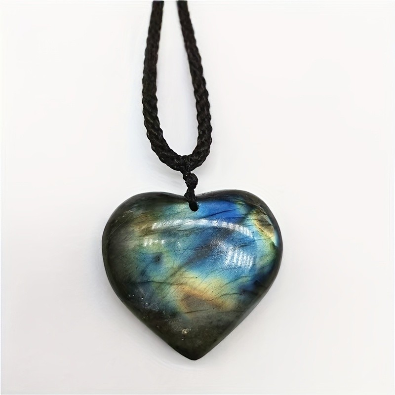 Labradorite Heart Shape Pendant Quartz Crystal Necklace Healing Lover Gift
