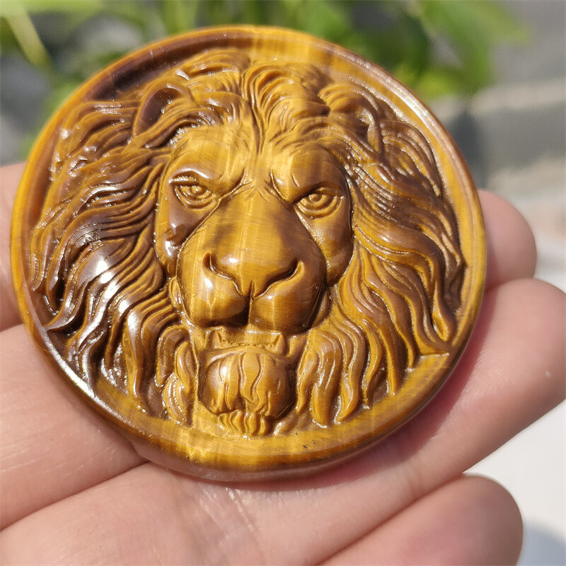 TOP!!! 2″ Natural Tiger’s eye Carved lion Face Quartz Crystal Skull Gift 1pc