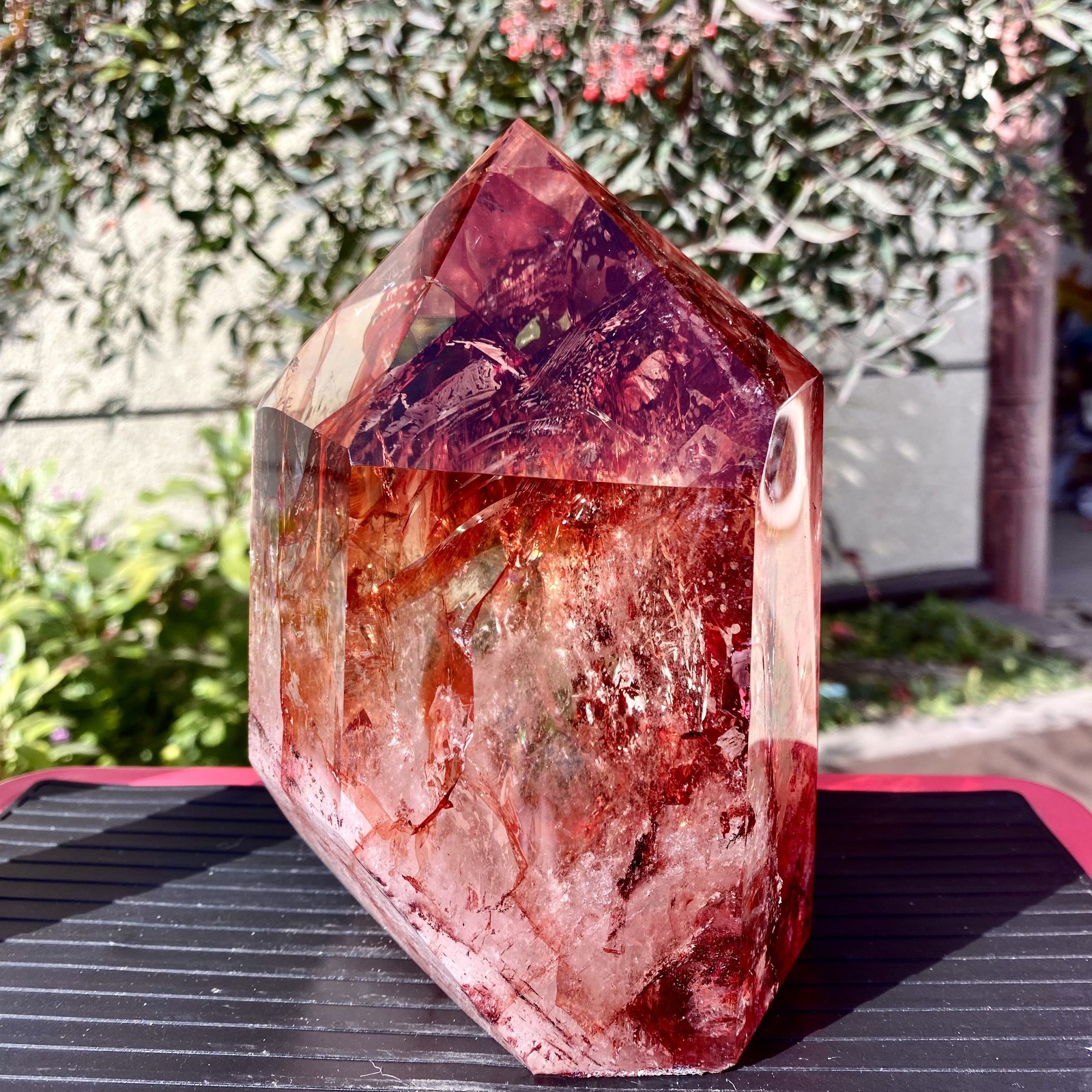 3.92LB Natural Crystal Red Ghost Quartz Mine Crystal Tower Decoration-