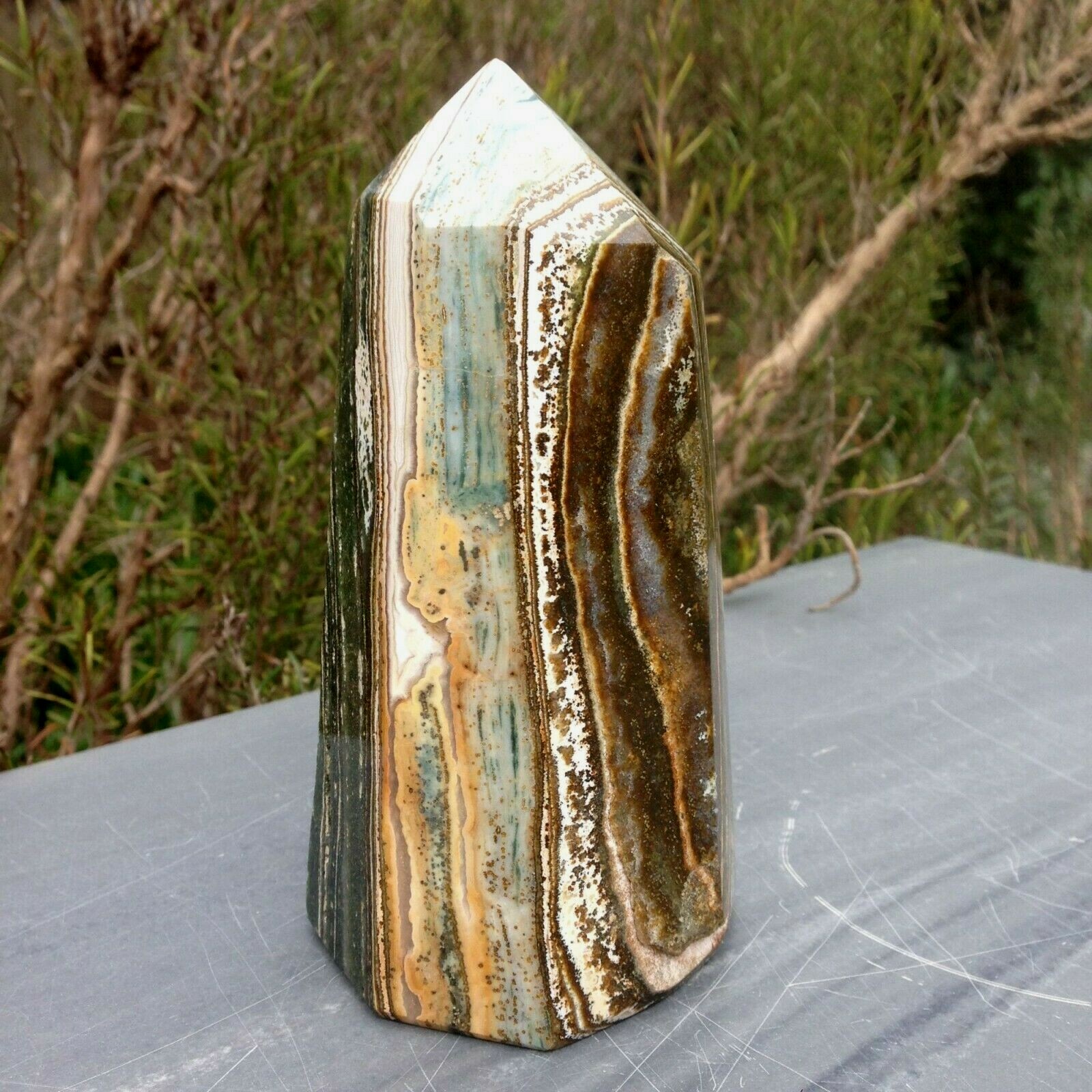 Ocean Jasper Large Crystal Point Obelisk Tower Atlantis Stone 788g 13.8×6.7cm
