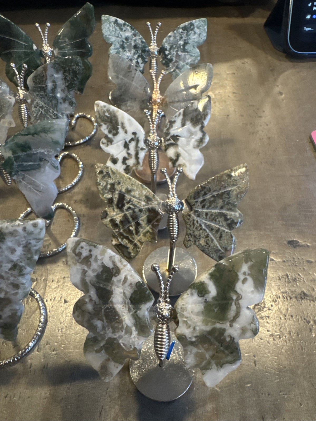Green Moss Agate Butterfly Wing Reiki Crystal Decor 3.15”