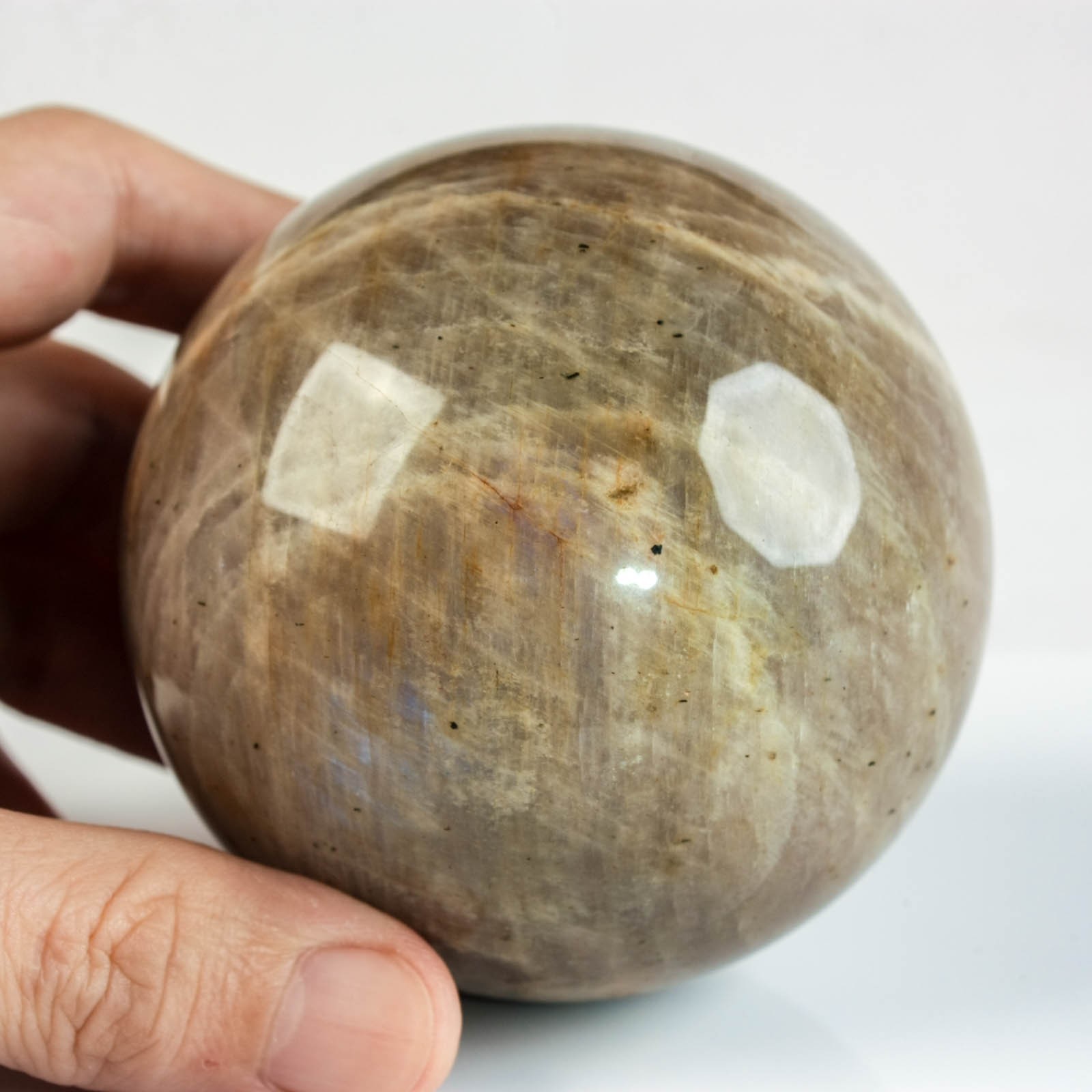 3.1″ 1.43LBS Moonstone Sphere Natural Blue Flash Crystal Ball Mineral Specimen