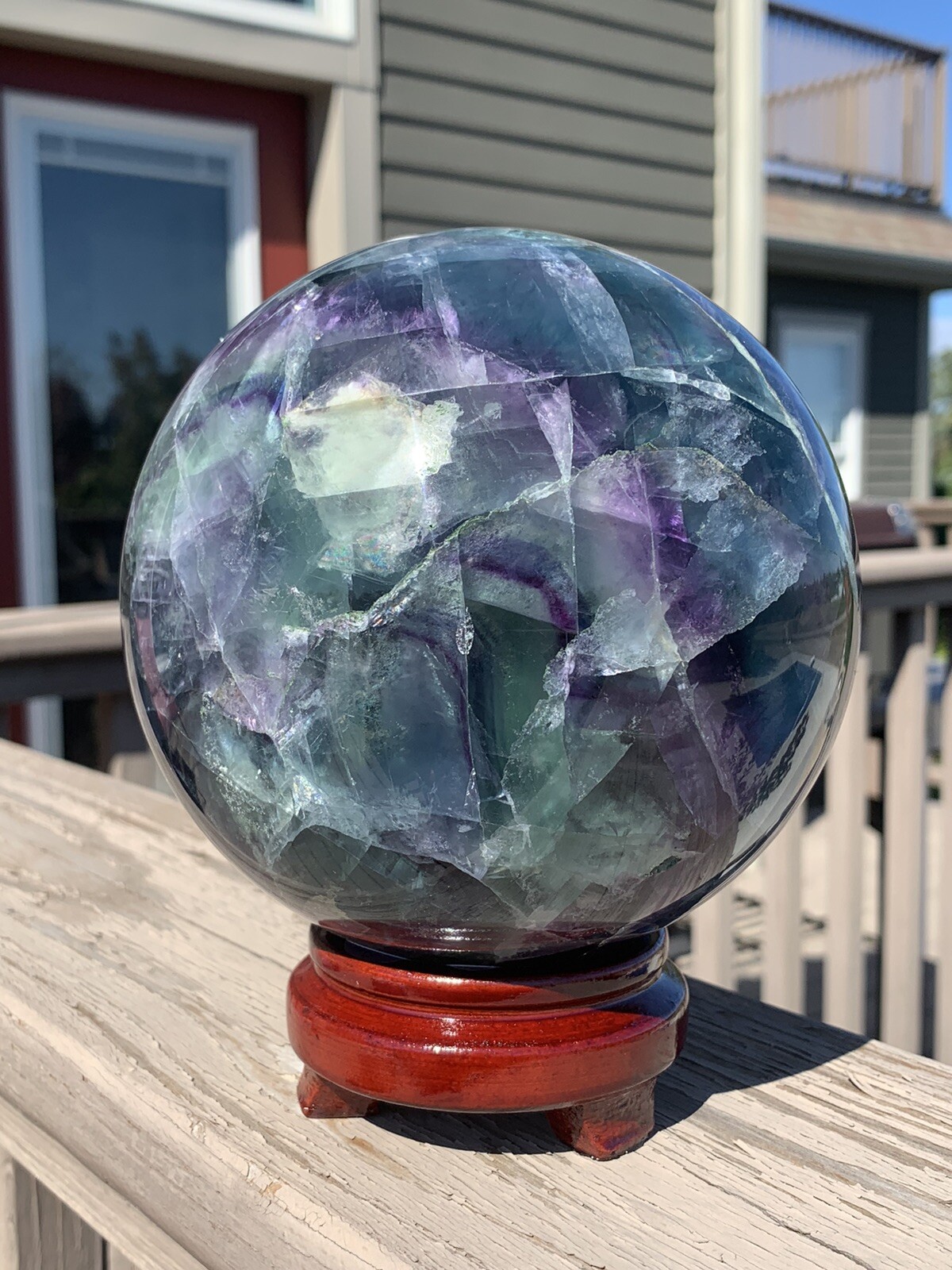 4,145g Rainbow Fluorite *HUGE* Sphere w/Stand •Over 9 Pounds *U.S. Based*
