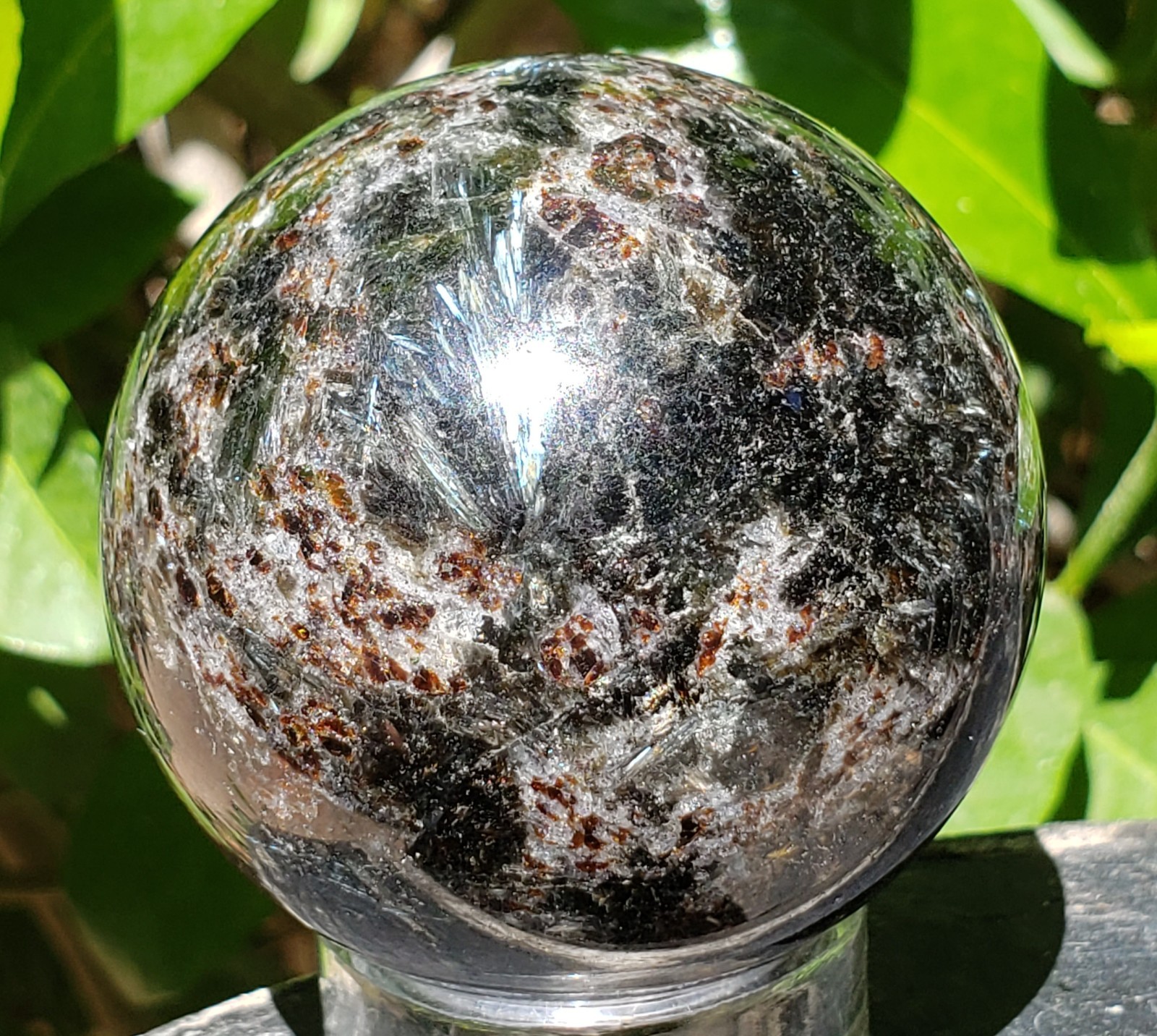2″ Firework Garnet Astrophyllite Crystal Sphere Orb Ball, 220g or 7.7 oz