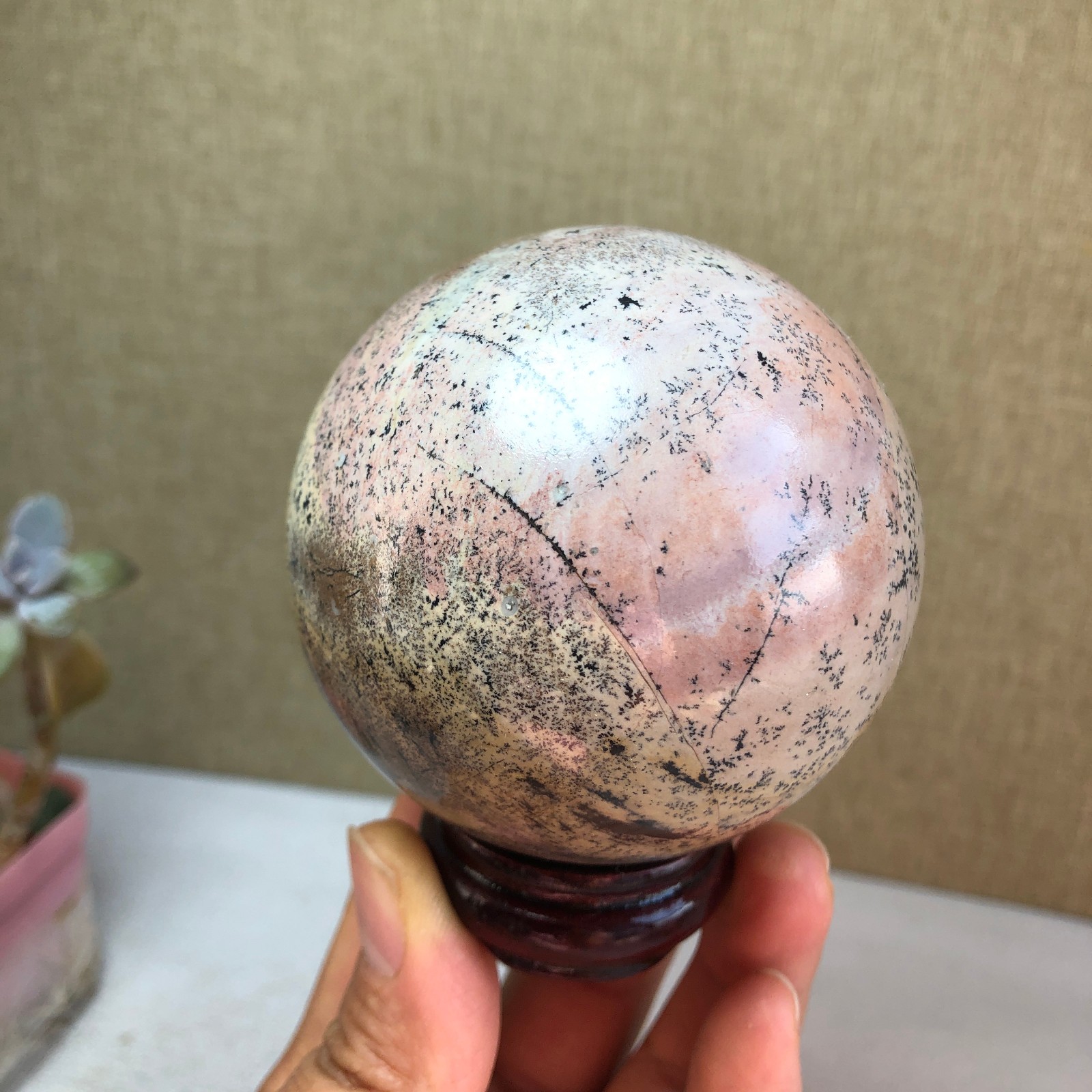 67mm Natural Traditional Chinese Painting ball Hand Carving sphere 433g A2082