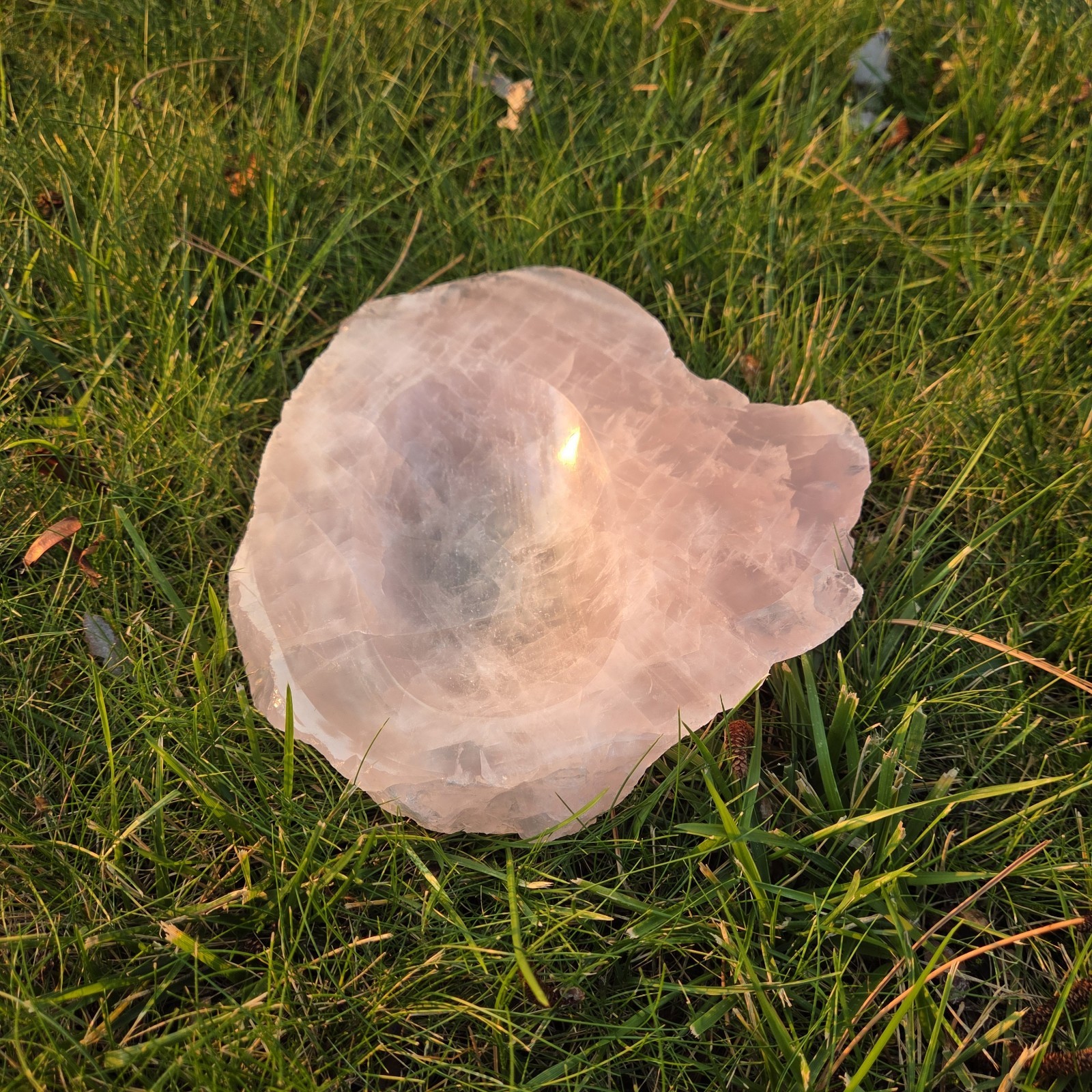Solid Rose Quartz Crystal Bowl Trinket Dish Pink Gemstone Vanity Tray Raw Edge