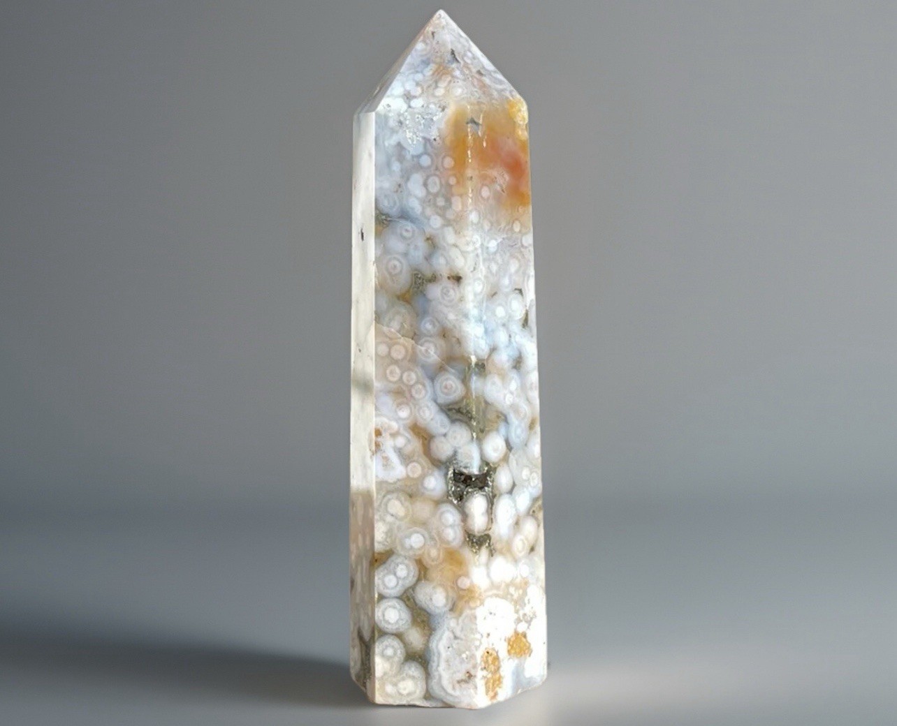 8th Vein Ocean Jasper Tower – Natural Blue & White Rare Bubble Jasper Point